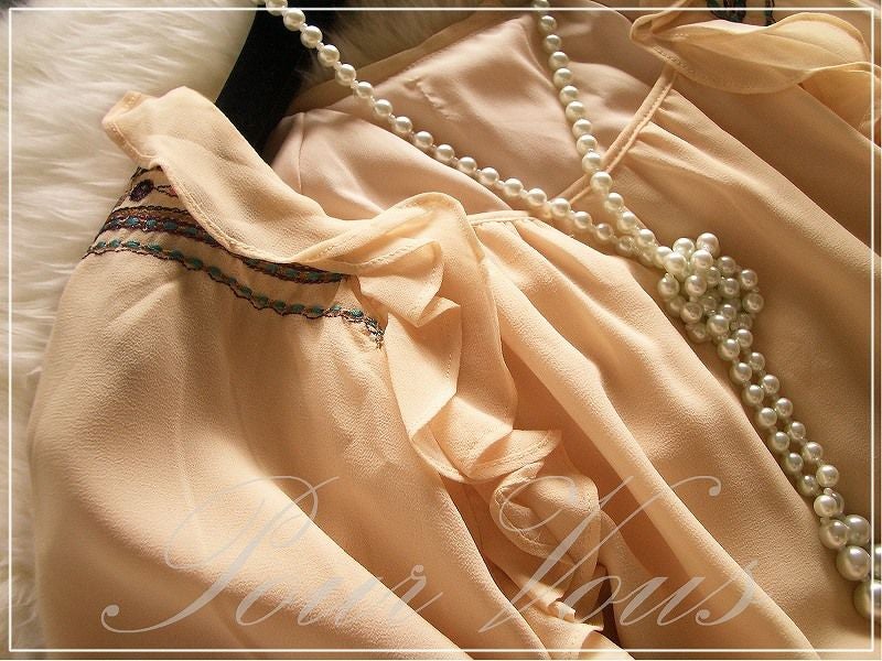 本シルクAライン花柄シフォンフリルドレス