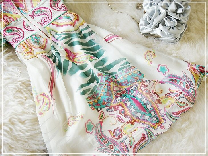 シルクシフォン 花柄刺繍 ワンピース