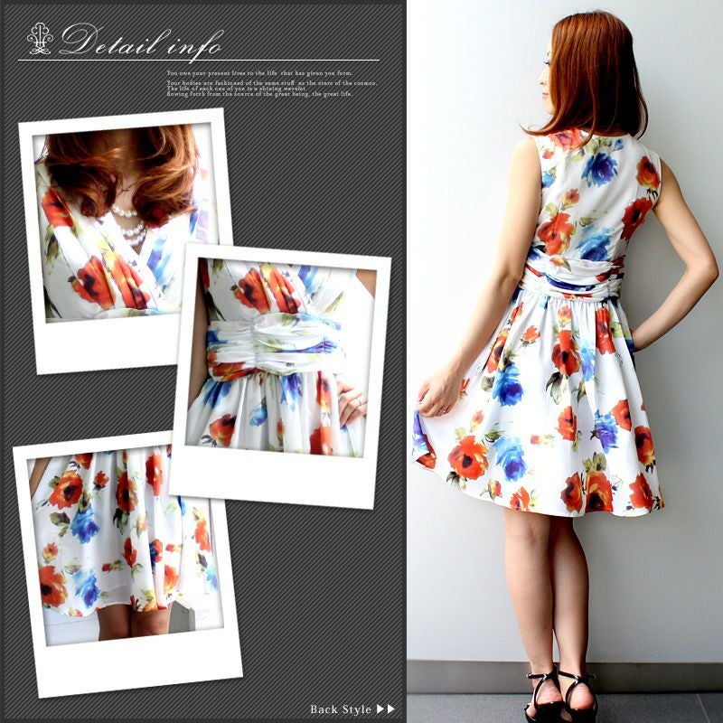 花柄 Aライン 本シルク ドレスワンピース