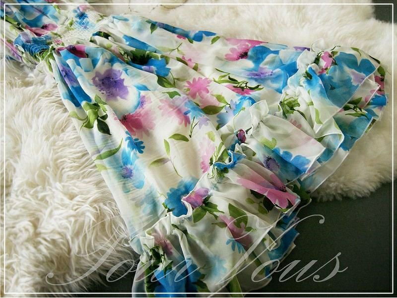 花柄 Aライン フリル ワンピース