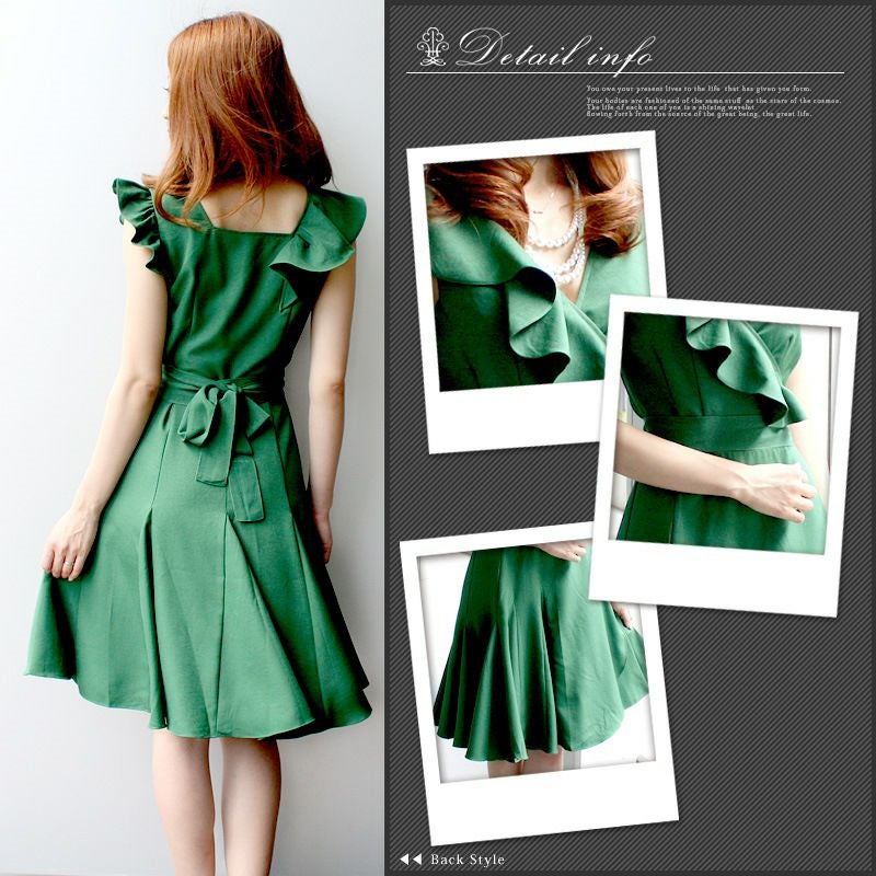 フィット＆フレア ラップワンピースドレス グリーン