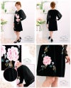 花柄刺繍 ストレッチチュール Aライン ひざ丈ドレス
