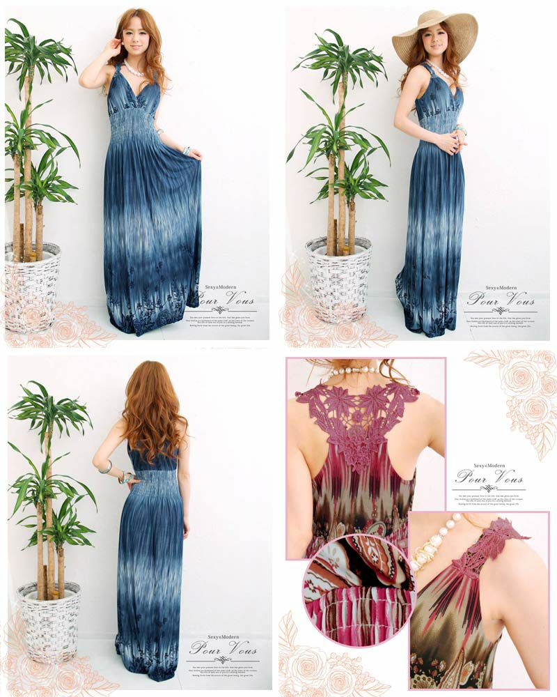 レーサーバックレースマキシ丈 ワンピース