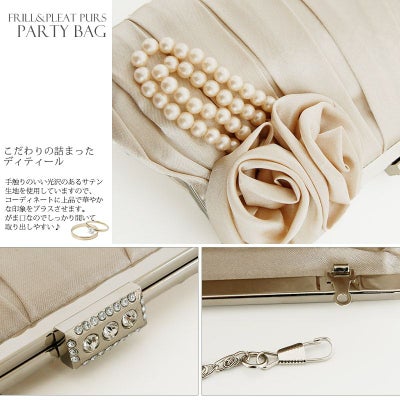 ローズ サテン パーティーバッグ コサージュ パール