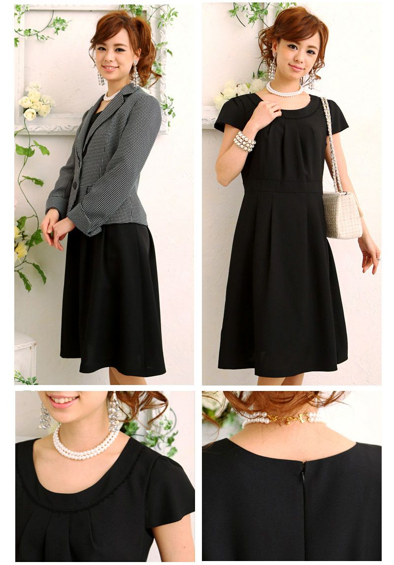 モノトーン調 ドット柄 Aライン アンサンブルスーツ