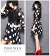 ドット柄 レース シフォン ワンピース