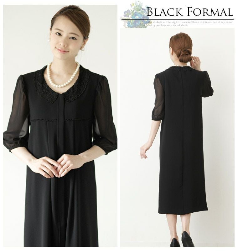 花柄レース衿 ブラックフォーマルワンピース
