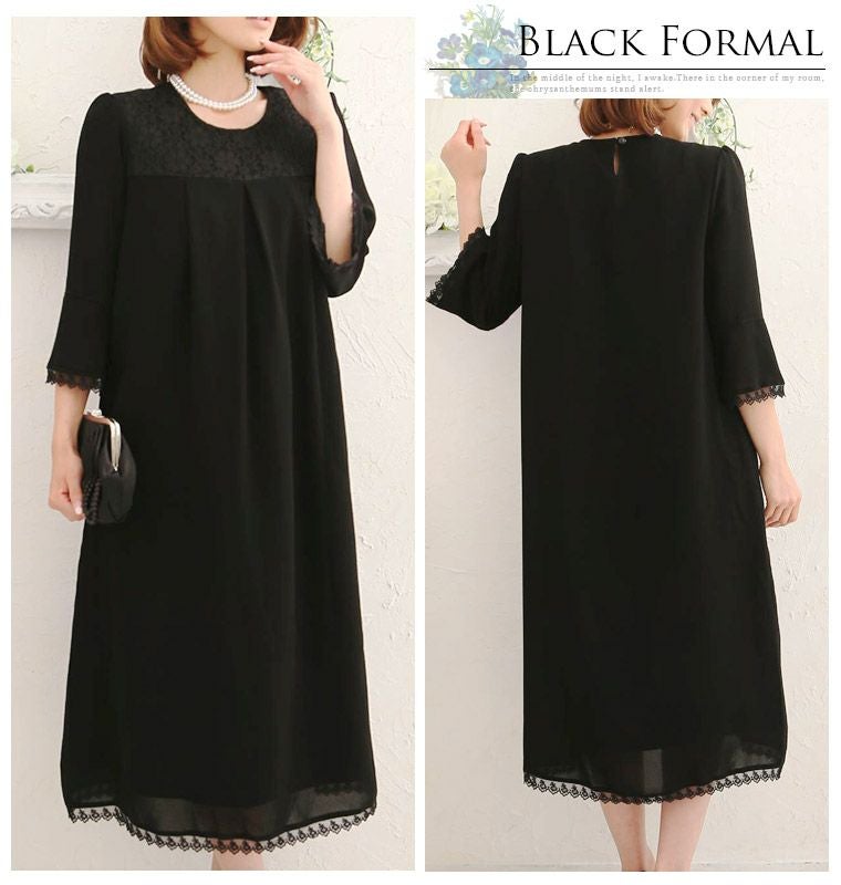 レース Aライン ブラックワンピース