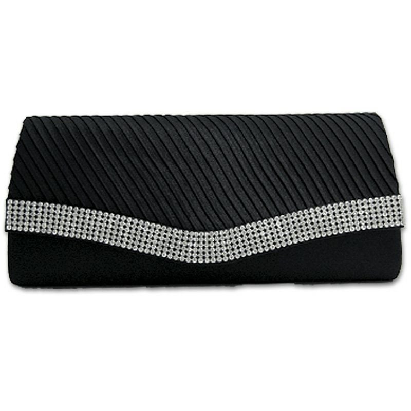 サテン プリーツ クラッチバッグ ラインストーン ビジュー