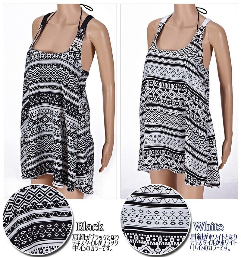 エスニック柄 ビキニ ワンピース付き ３点セット