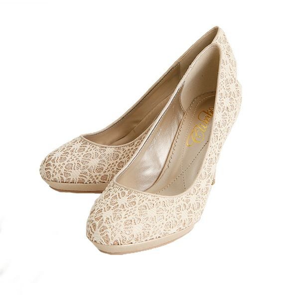 レースラメラウンドパンプス