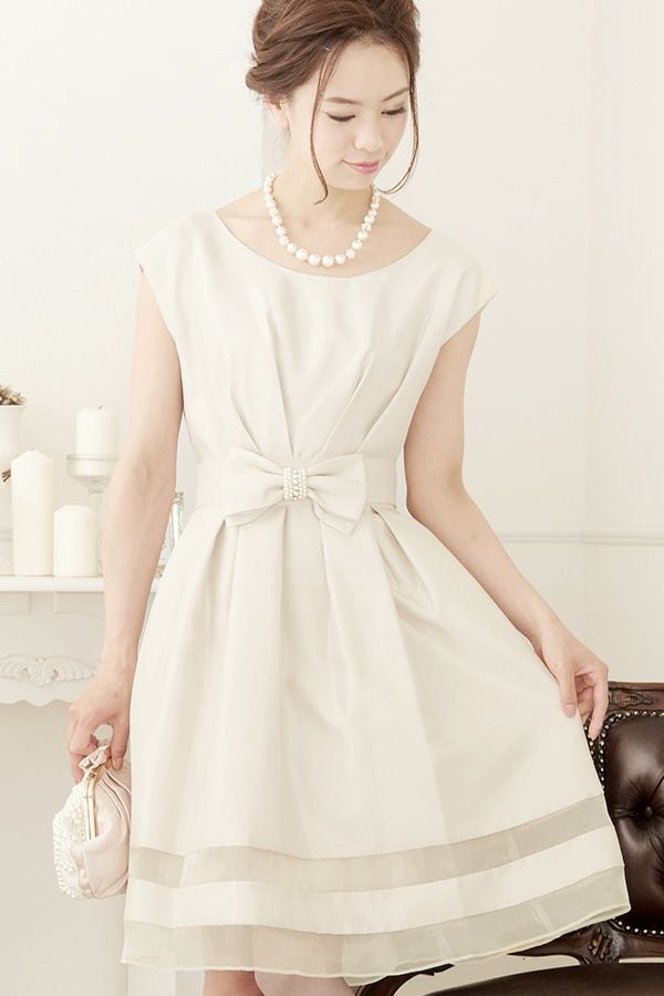 オーガンジー＆シャンタンボーダーワンピース