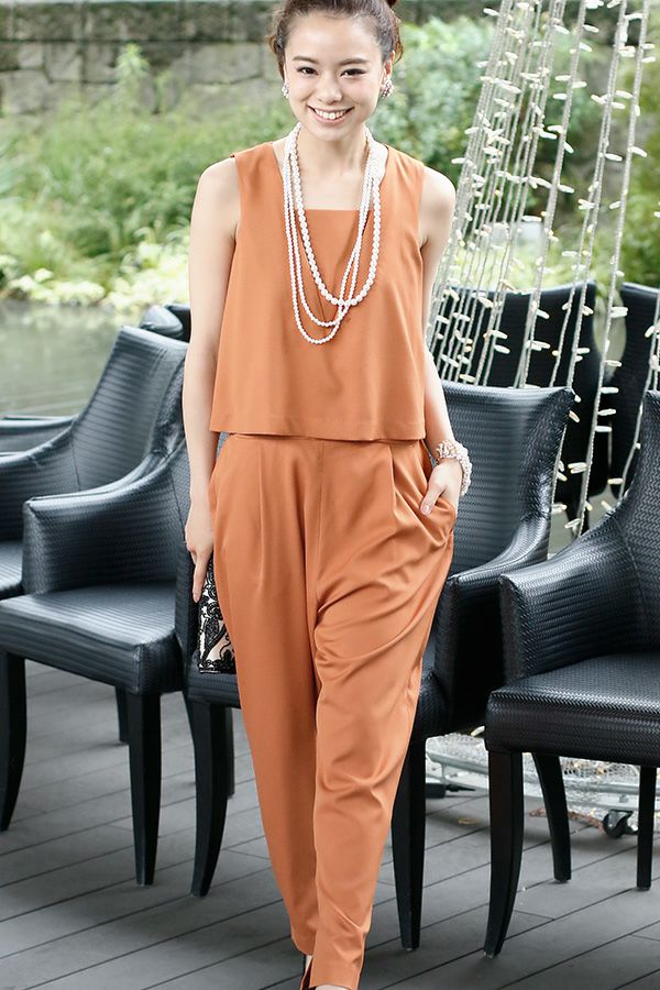 Vネックオールインワンパンツドレス