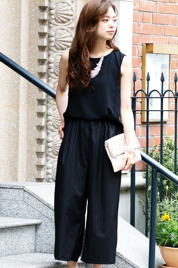 ストライプパンツオールインワンドレス