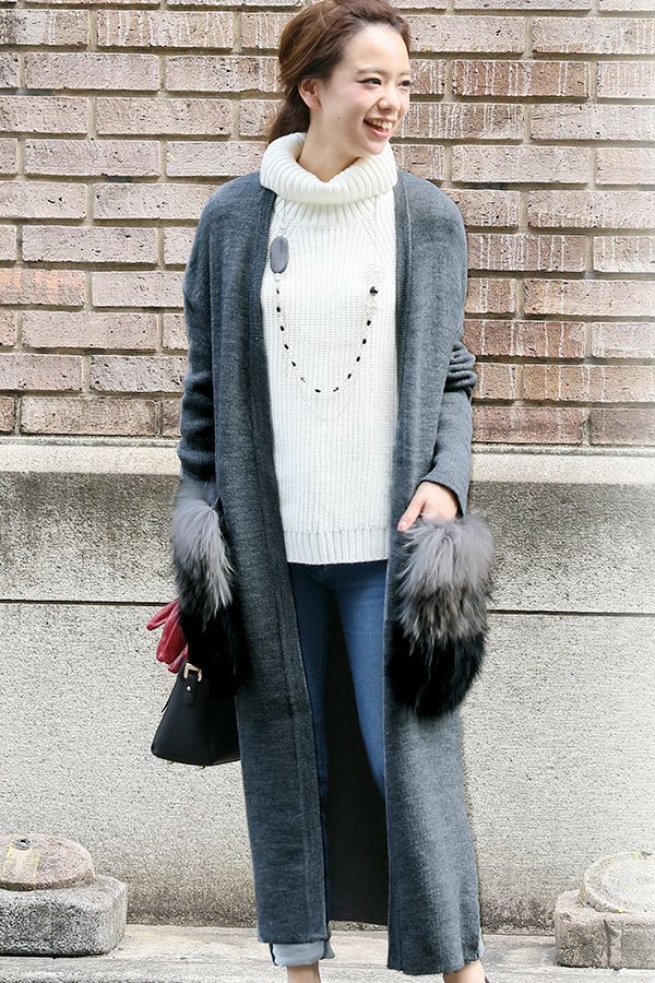 ラクーンファーロングコーディガン