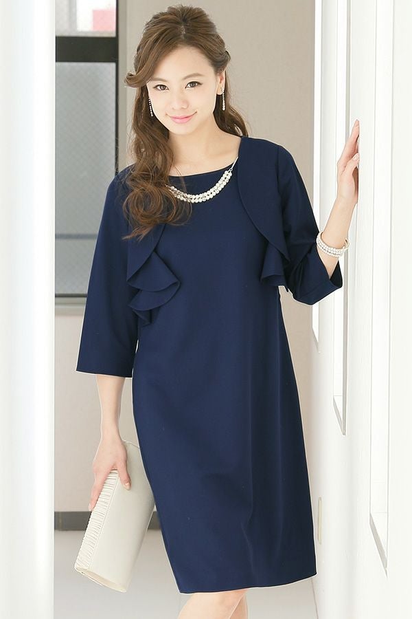 フリルショルダーアイラインドレス