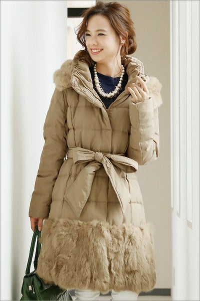 ラビットファーヘムダウンコート