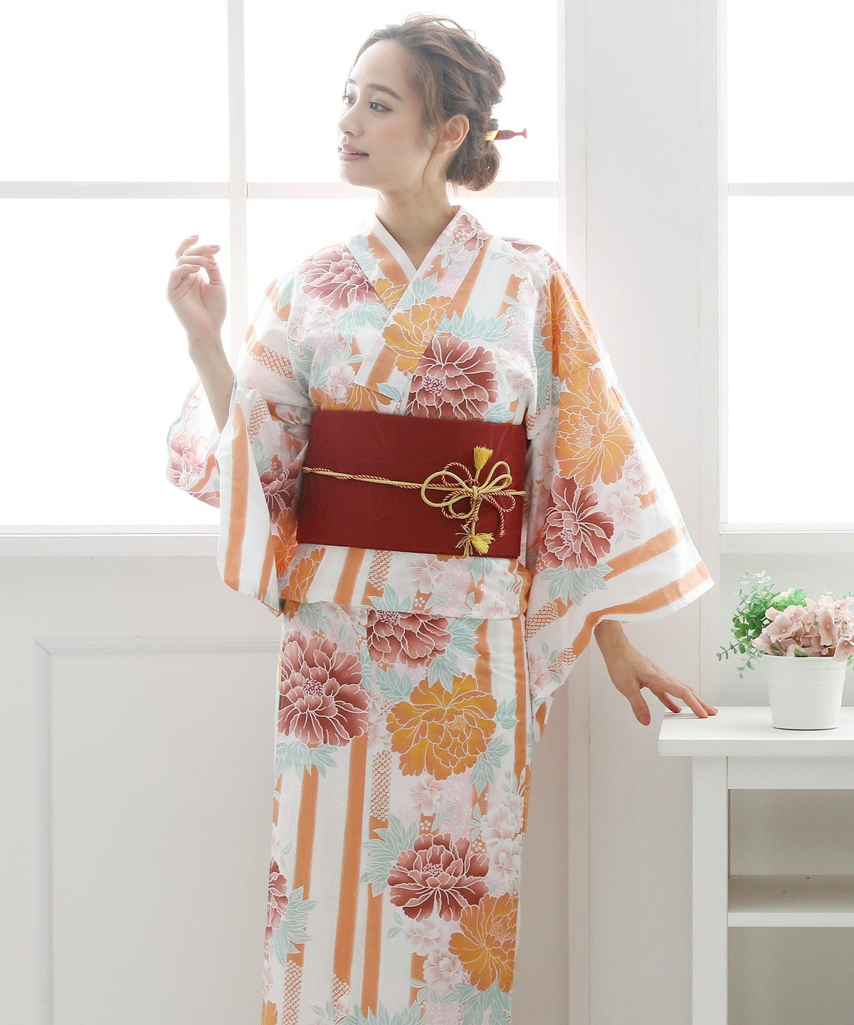 みやこ牡丹　浴衣3点セット（作り帯）