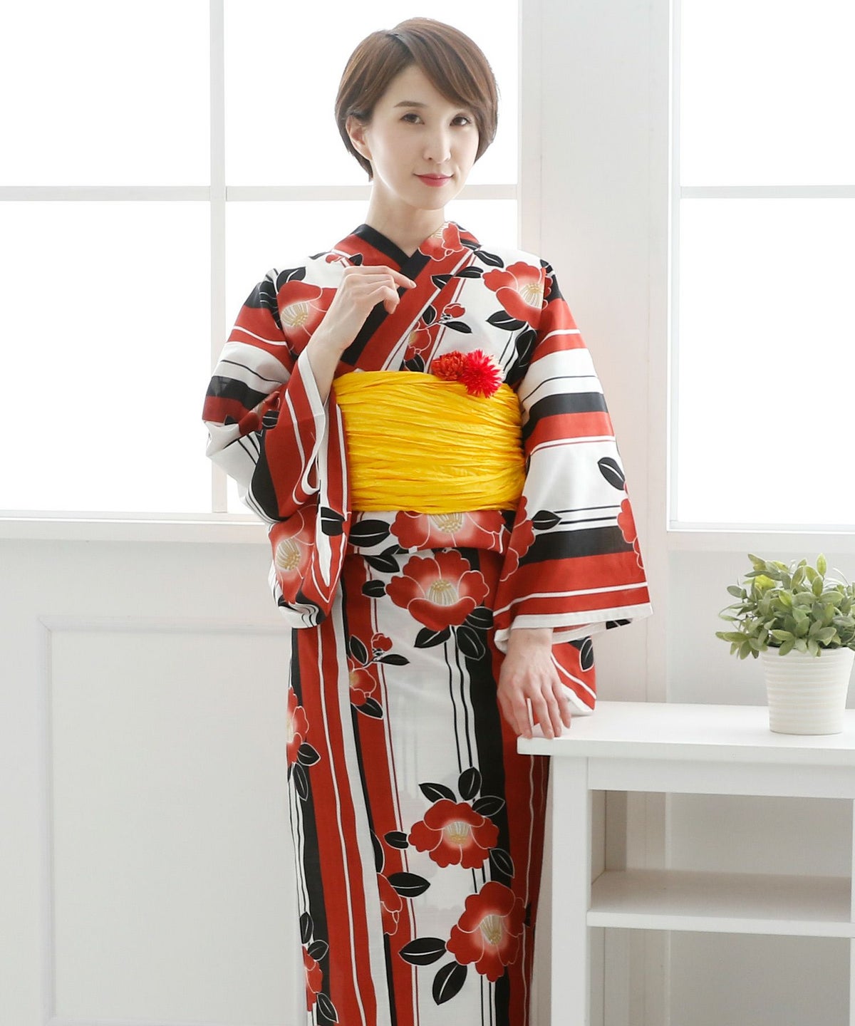 真紅に染まる艶椿　浴衣4点セット（兵児帯）