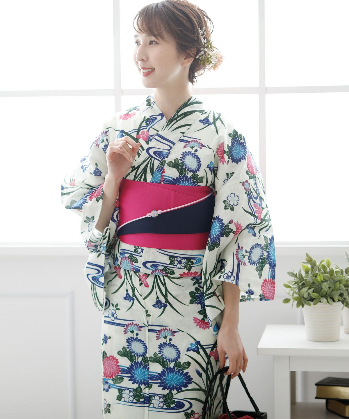 鮮やか観世水　浴衣4点セット（半巾帯）