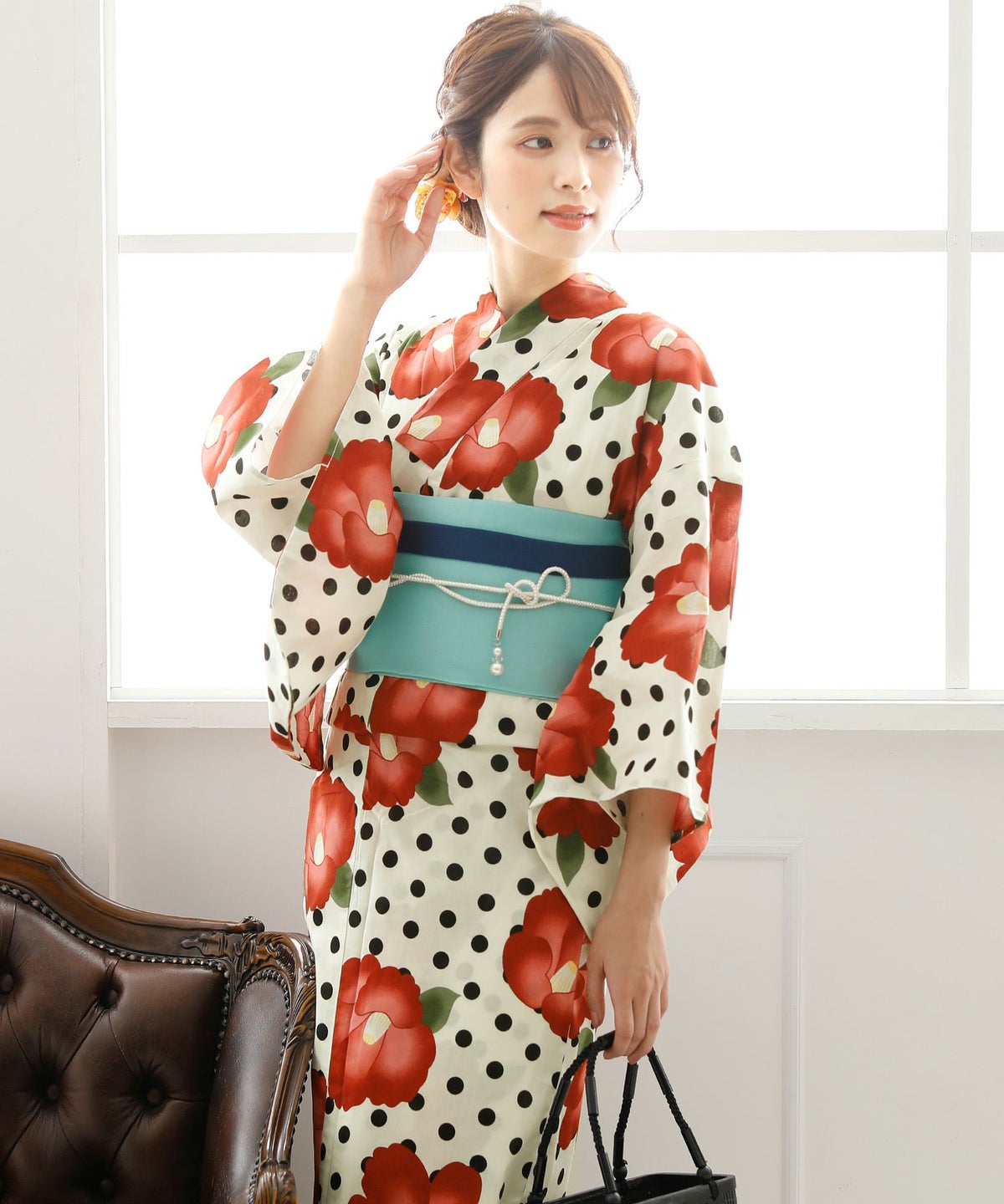 水玉椿　浴衣4点セット（半巾帯）