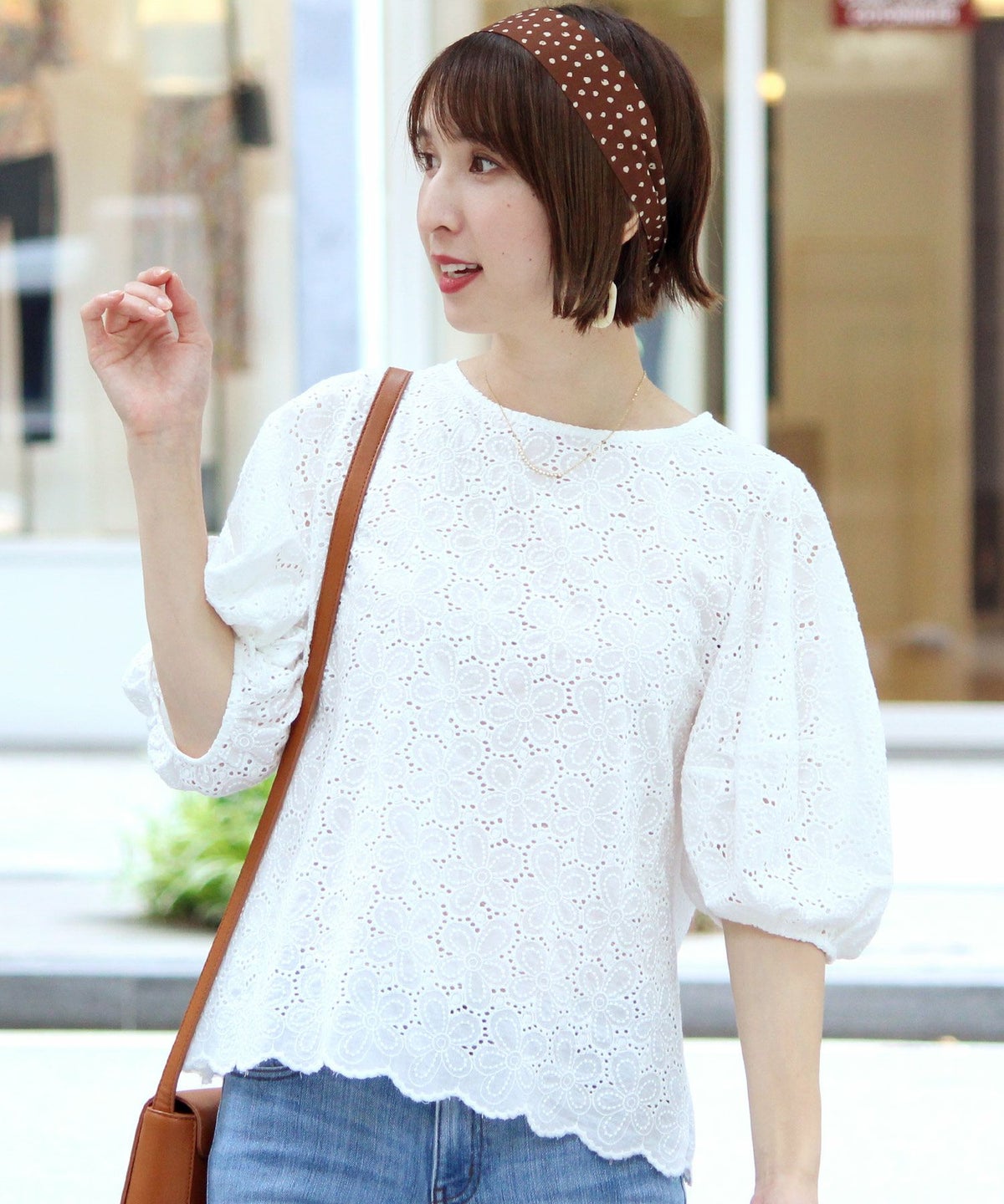 花柄パフスリーブトップス