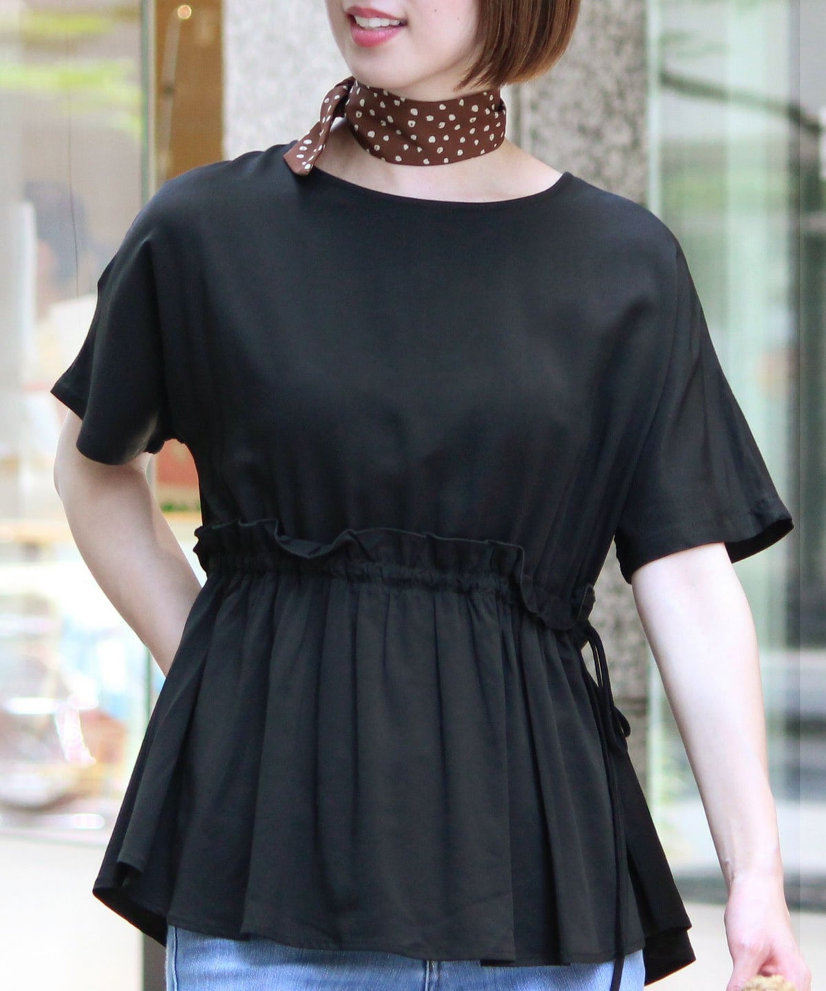 ウエストリボンギャザートップス