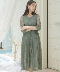 レース＆プリーツフレアワンピース