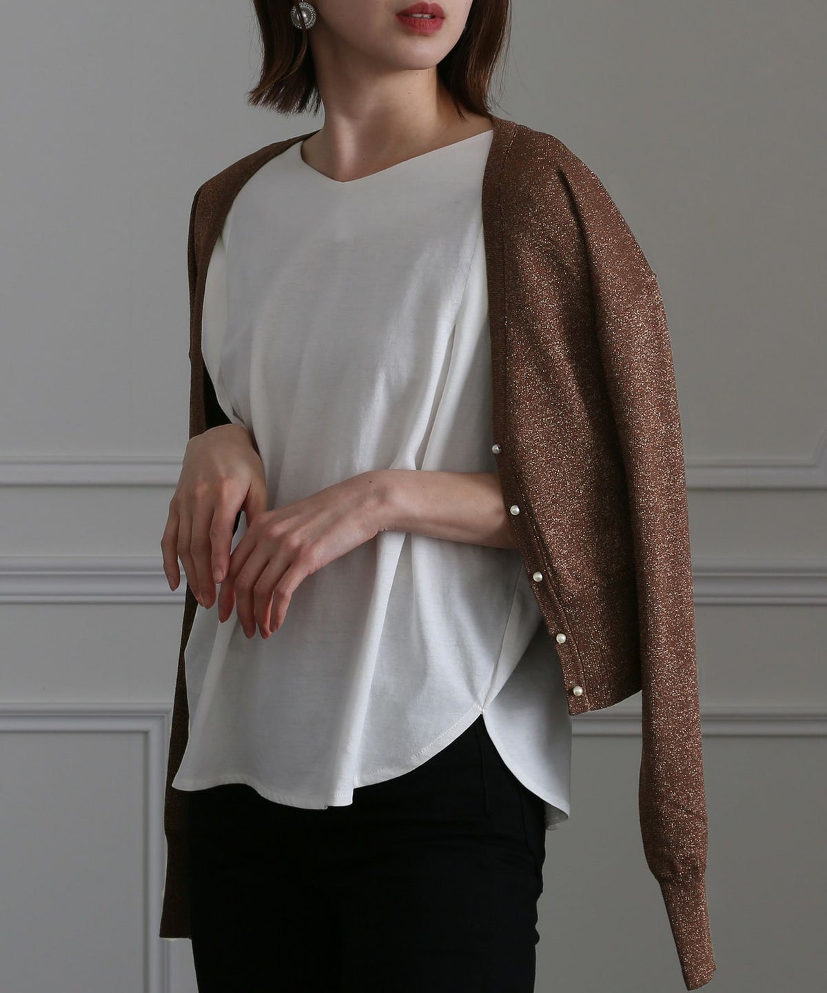 ショートラメカーディガン