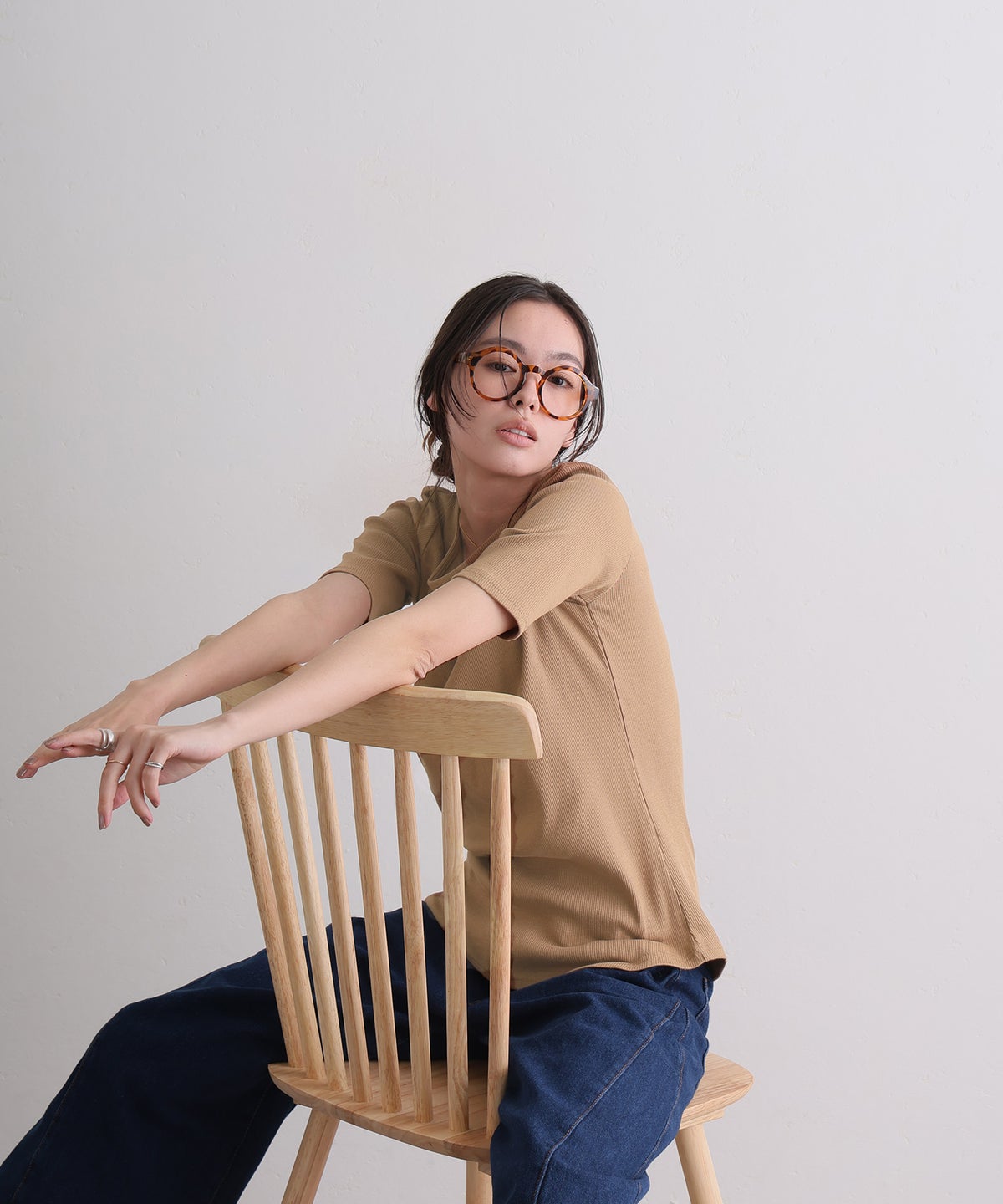 ボートネックコットンリブTシャツ