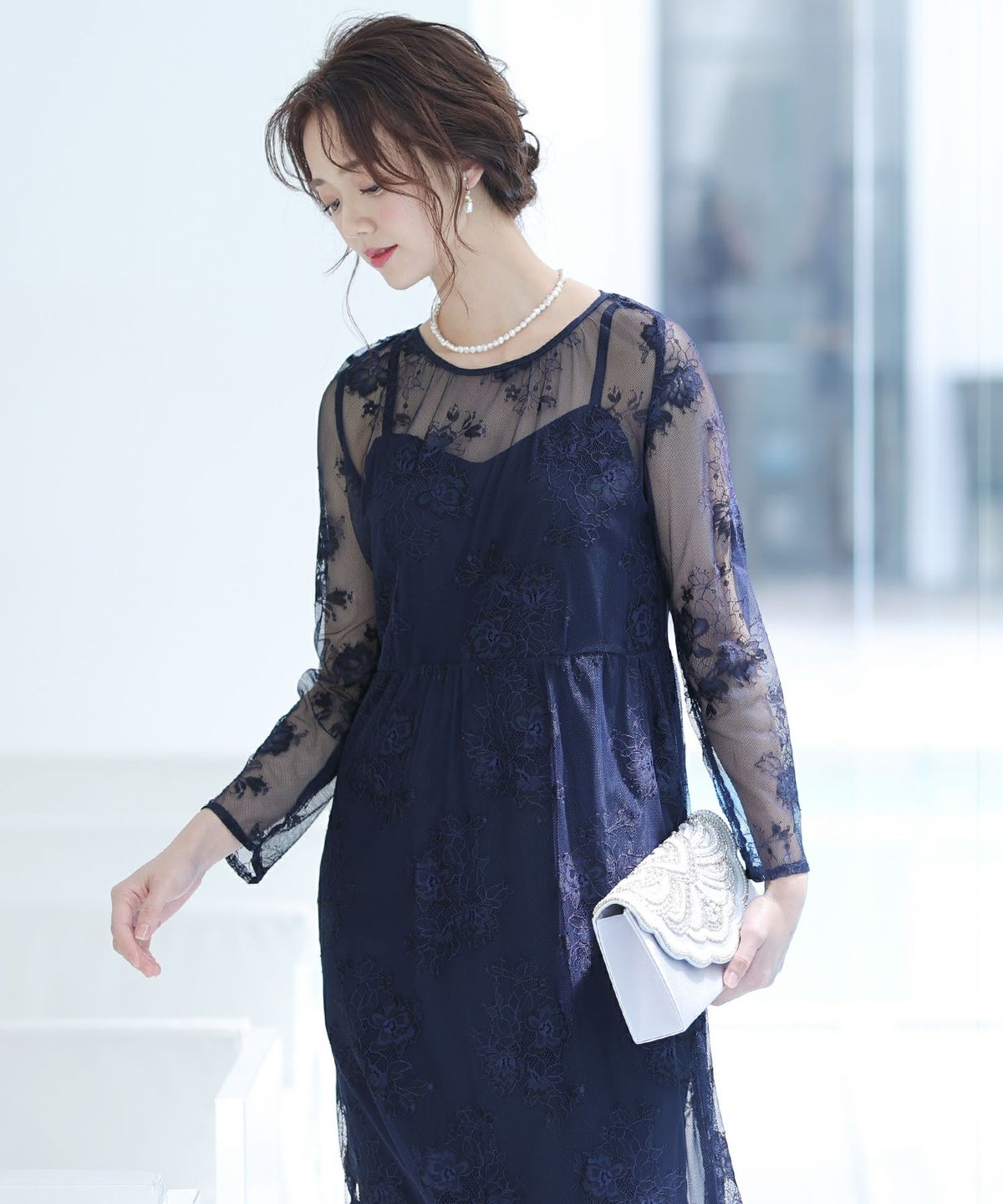 刺繍レースキャミワンピース