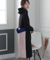 配色ブロックロングコート