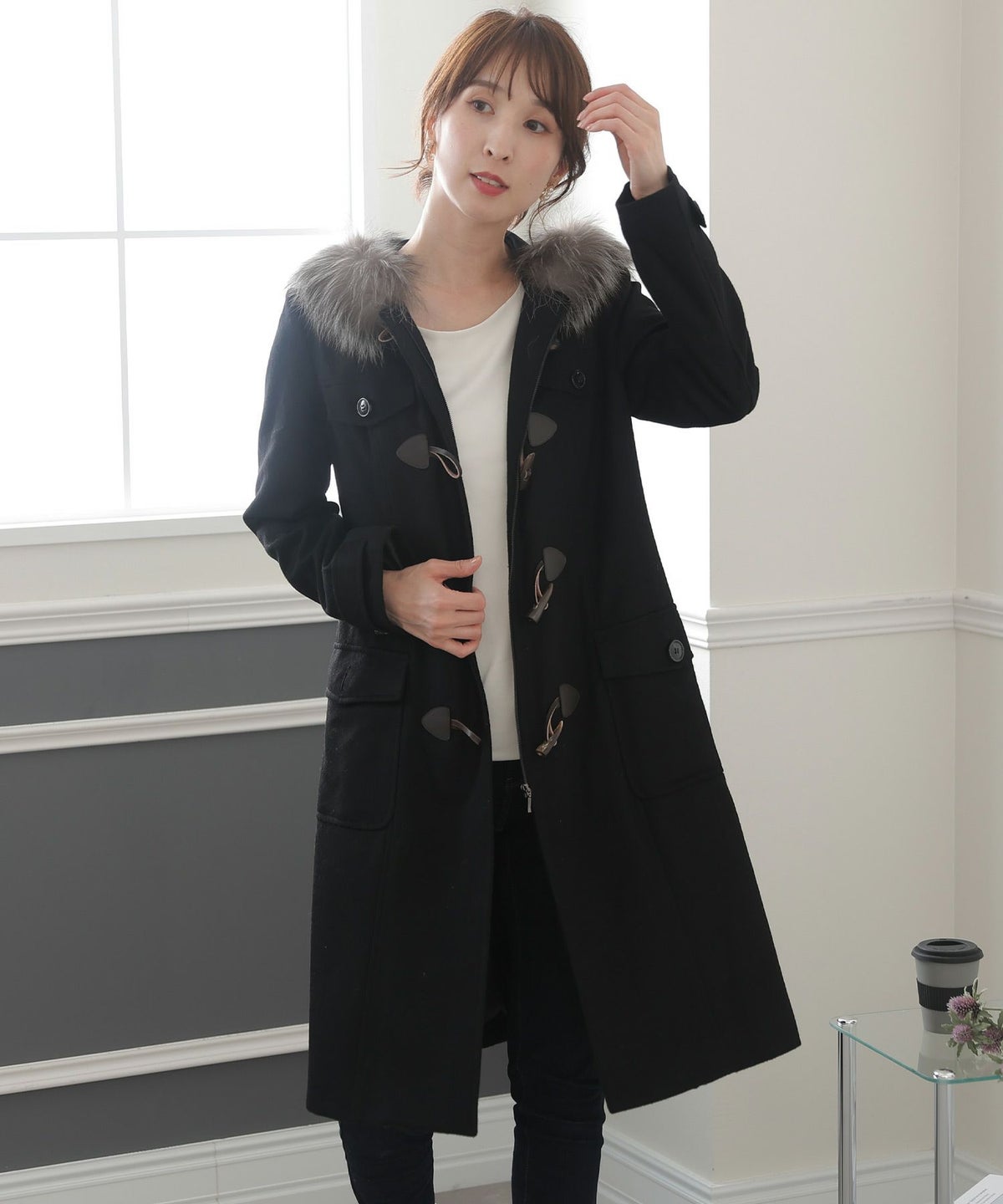 ファー付きウールダッフルコート