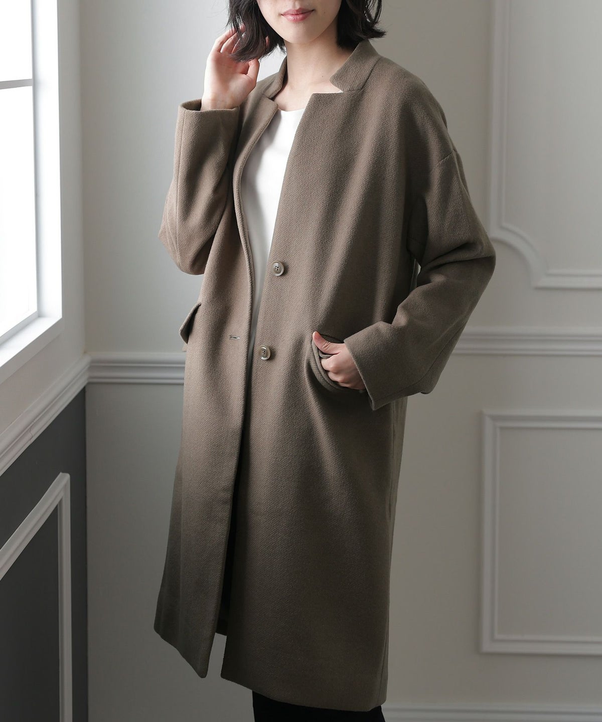 メンズライクノーカラーコート