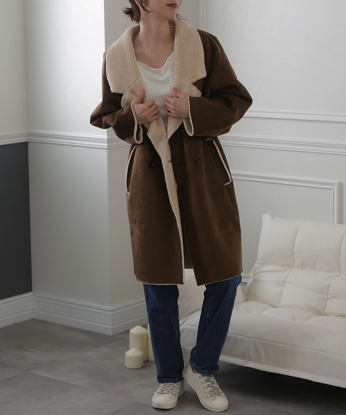 フェイクスエードボアコート