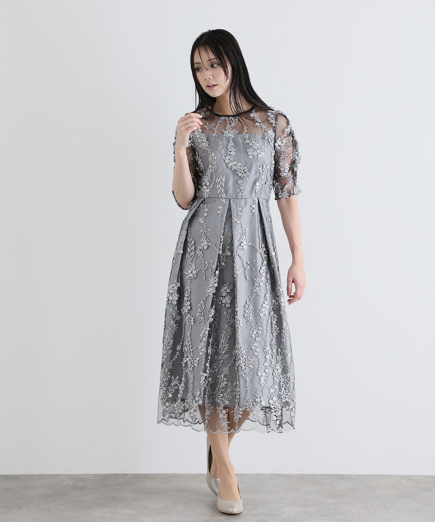 フラワーレースバックリボンドレス｜PourVous