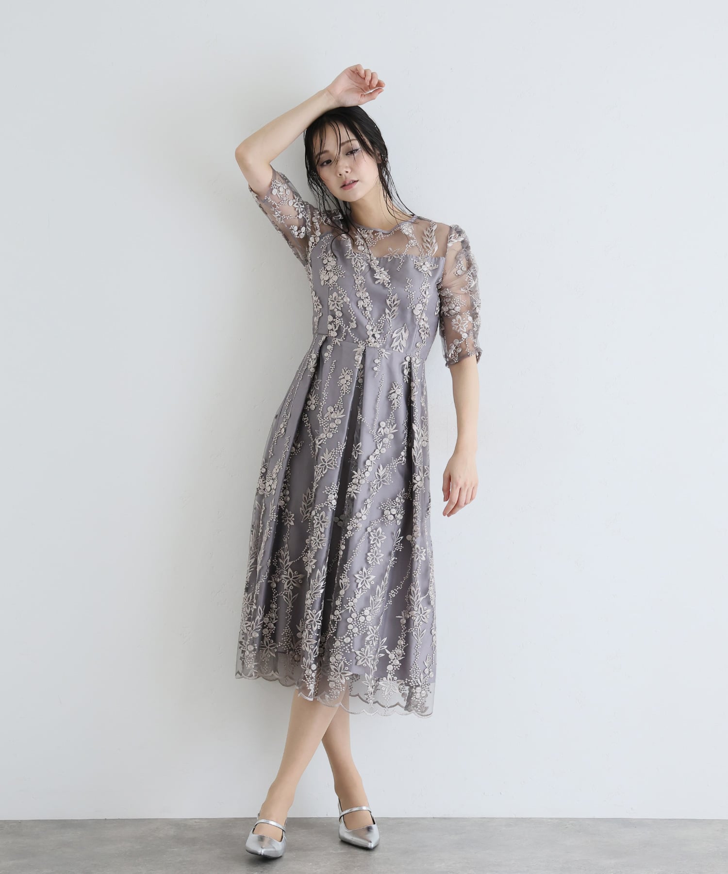 フラワーレースバックリボンドレス｜PourVous