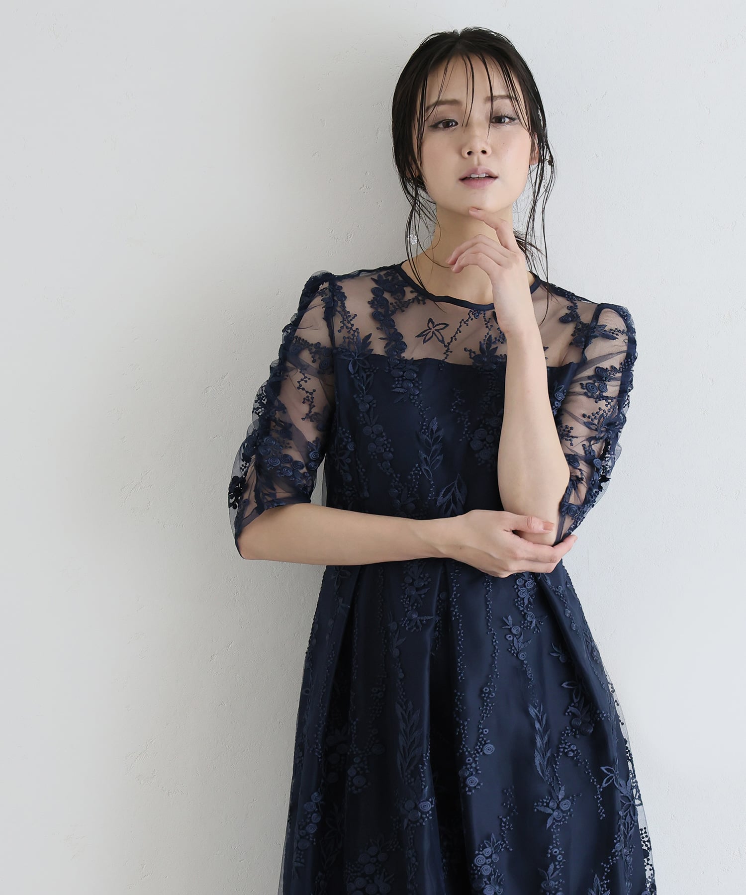 フラワーレースバックリボンドレス｜PourVous