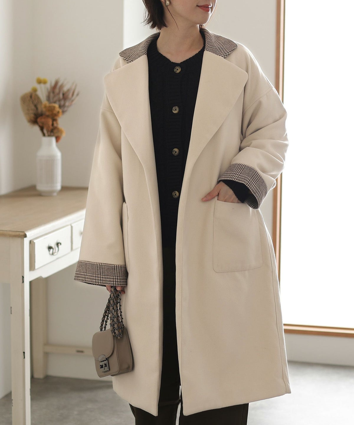 衿チェックコート