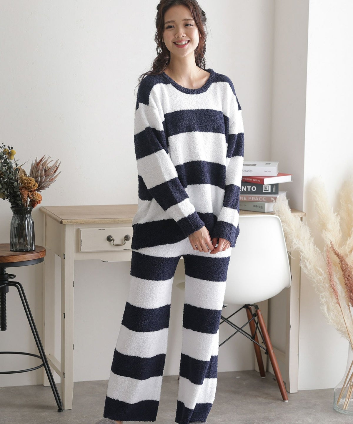 ルームニットロングパンツ上下セットアップ