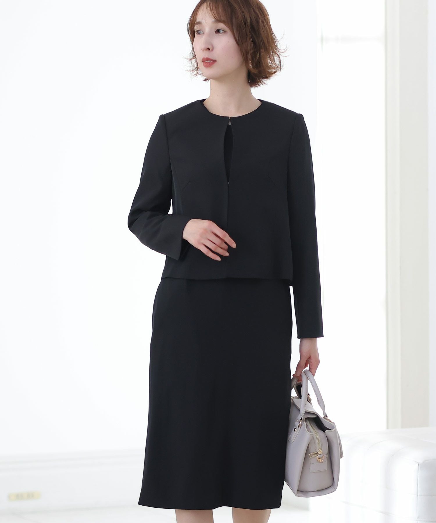 シンプルワンピース×ノーカラージャケットセット シンプルワンピース×ノーカラージャケットセット