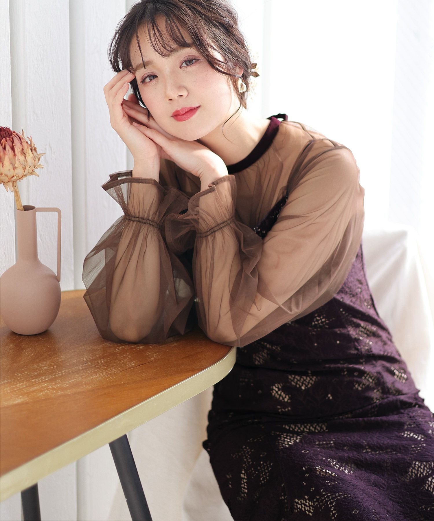 新品☆LL♪紺×アイボリー系パーティワンピース♪シフォン素材のボレロ付〇G322 ガール GIRL マルチway シフォンボレロ オールインワン パンツドレス 2