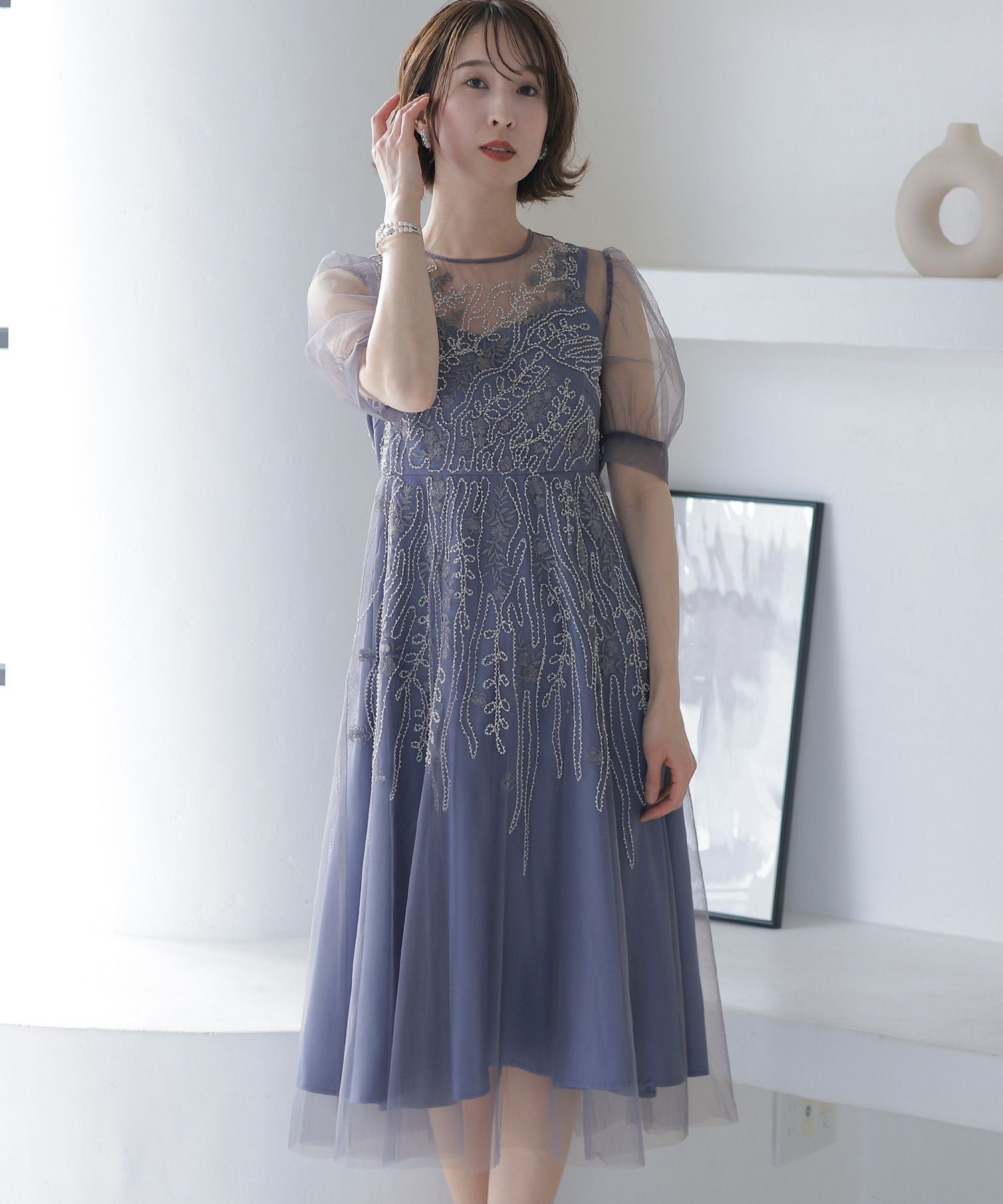 ビーズ刺繍ワンピース｜PourVous