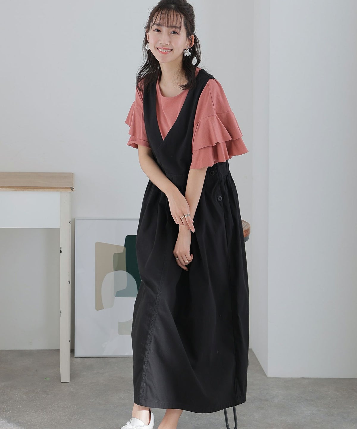 カシュクール風ゆったりサロペットスカート