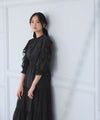 袖フリル総シフォンワンピース