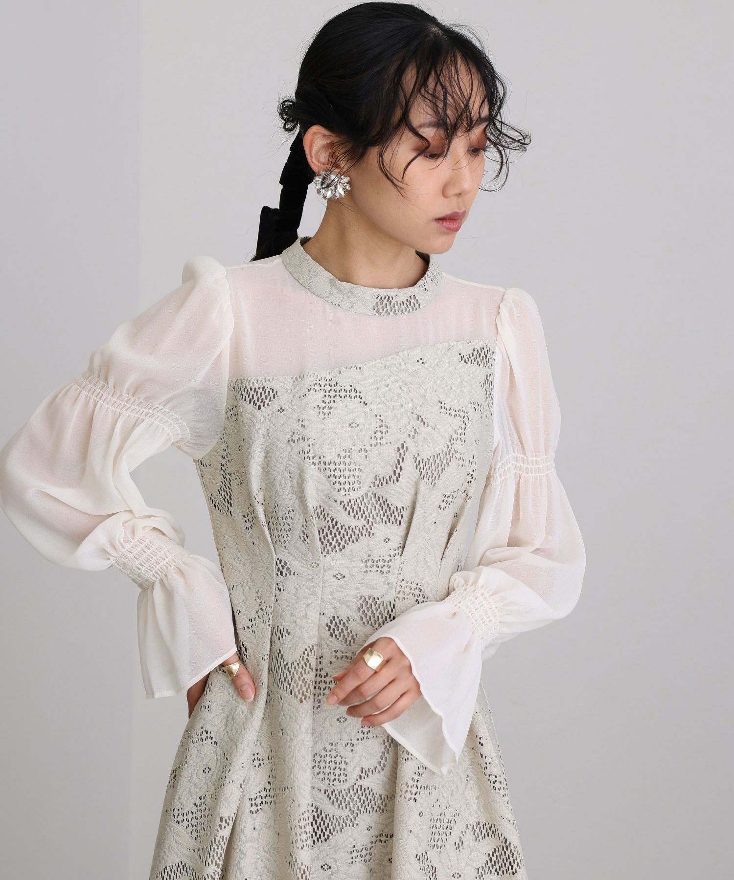 アシンメトリータックドレス|PourVous アシンメトリータックドレス|PourVous