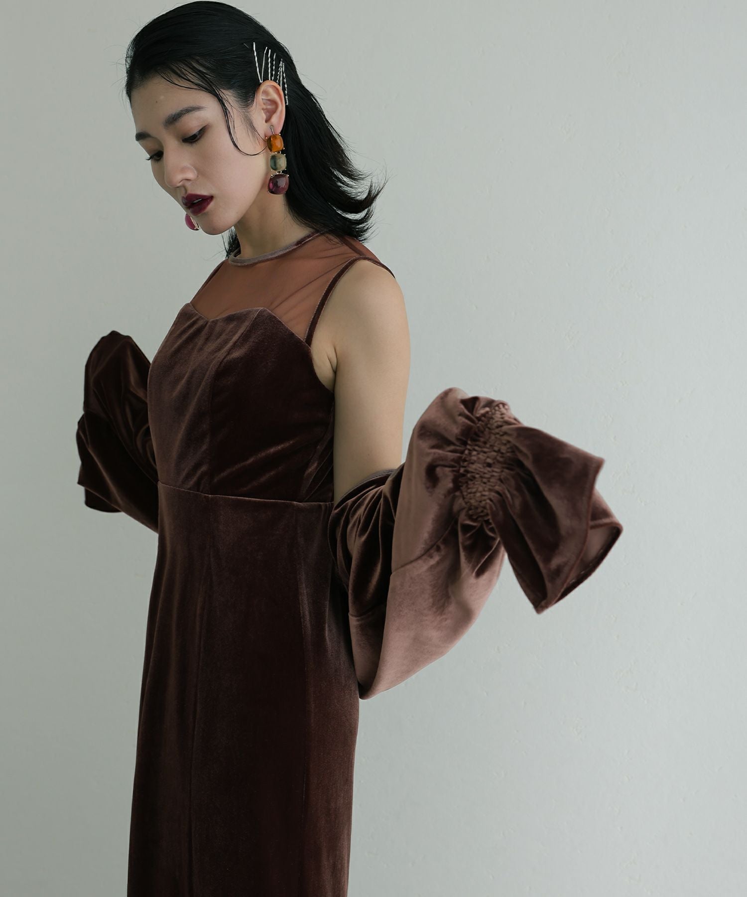 美品 PourVous ボレロセットベロアドレス 結婚式 パーティー お呼ばれ ボレロセットベロアドレス｜PourVous