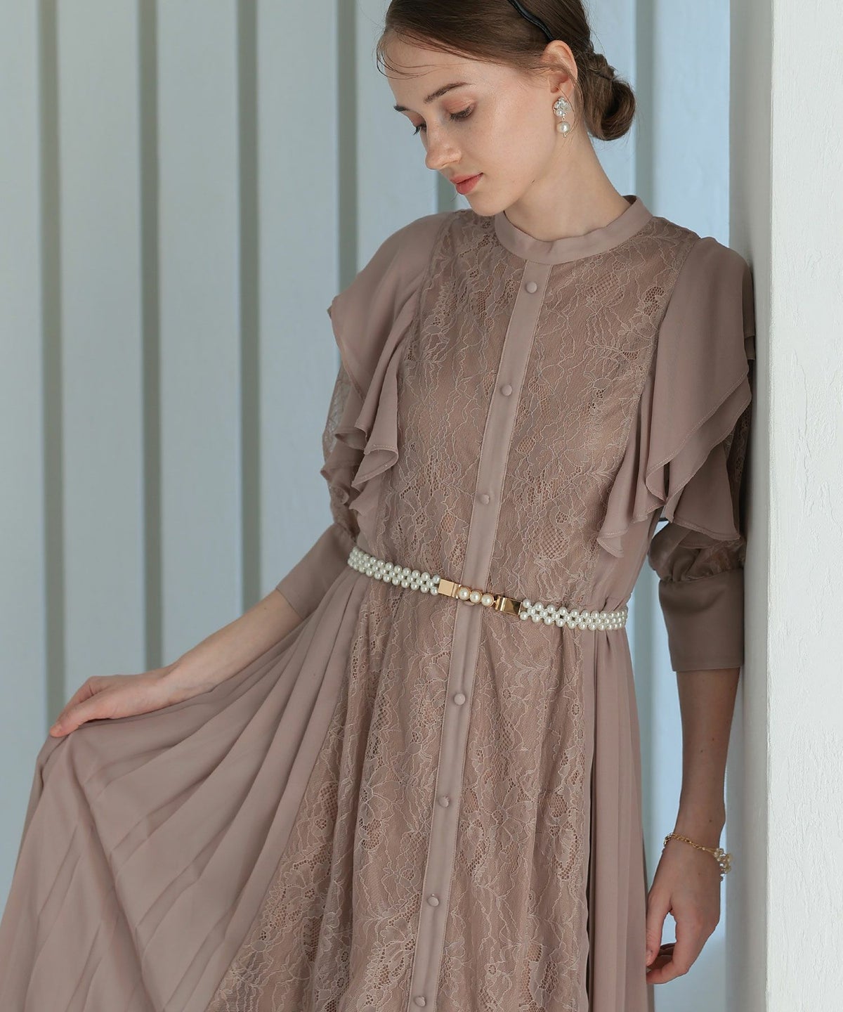 小粒の一連パールゴムベルト