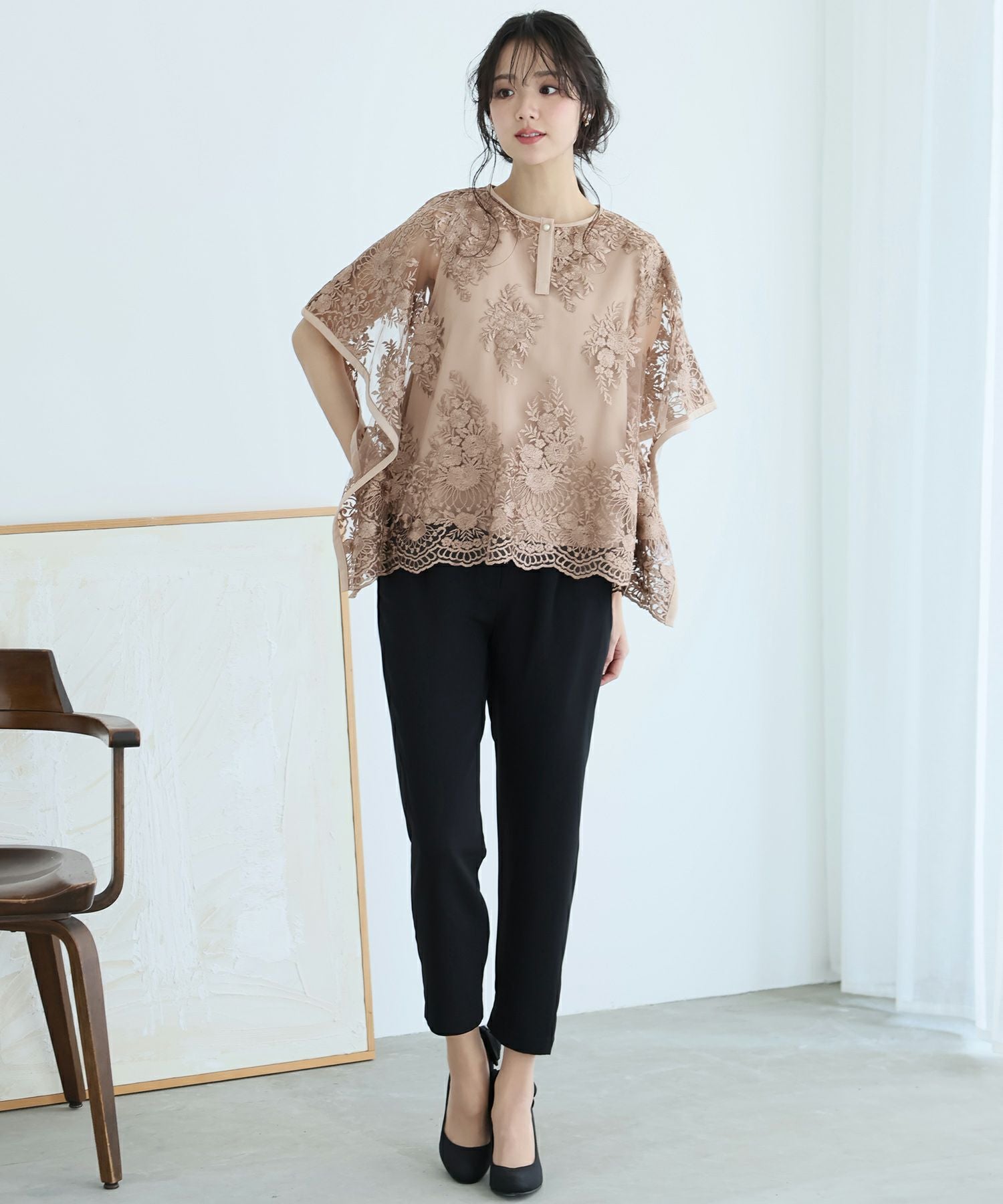 PourVous 刺繍パンツドレス 3点セット グレージュ タグ付き 刺繍パンツドレス3点セット | PourVous（プールヴー）パーティードレス