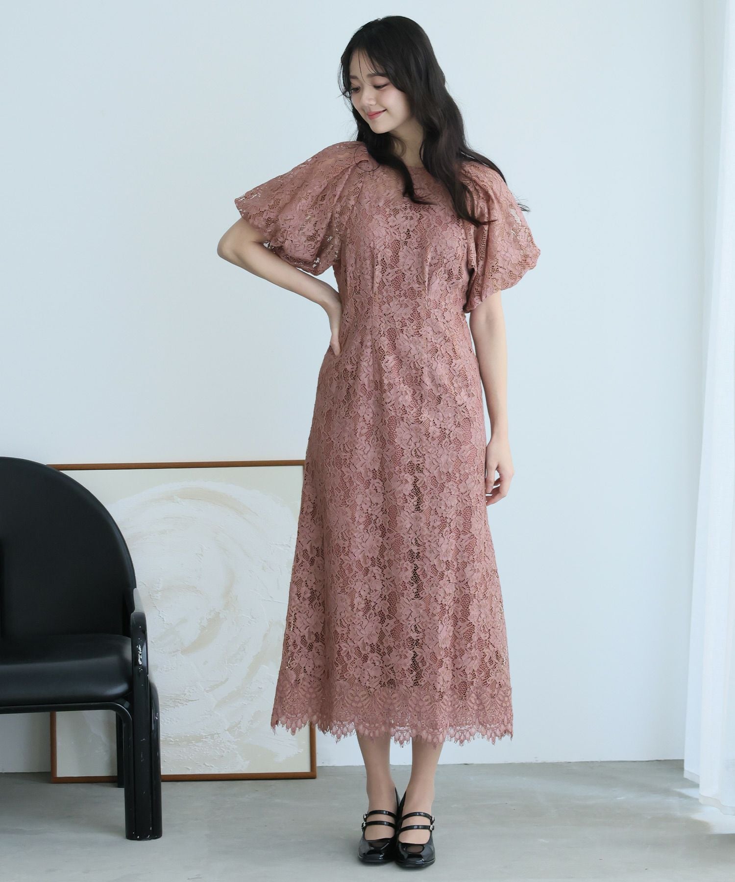 PourVous 総レースパワーショルダーデザインドレス パワーショルダー総レースドレス | PourVous（プールヴー）パーティー